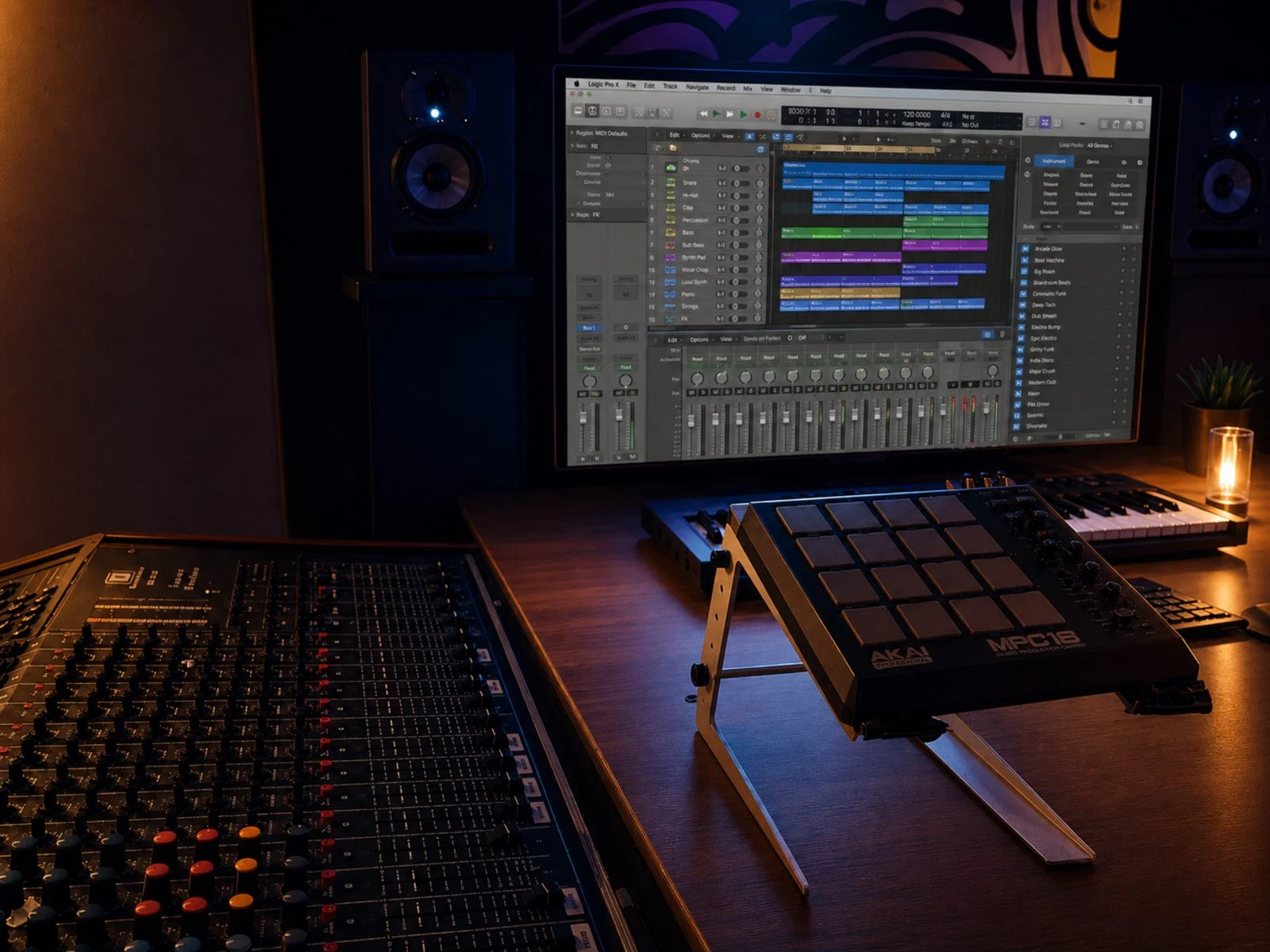 LiftLab production desk with audio workstation and MPC